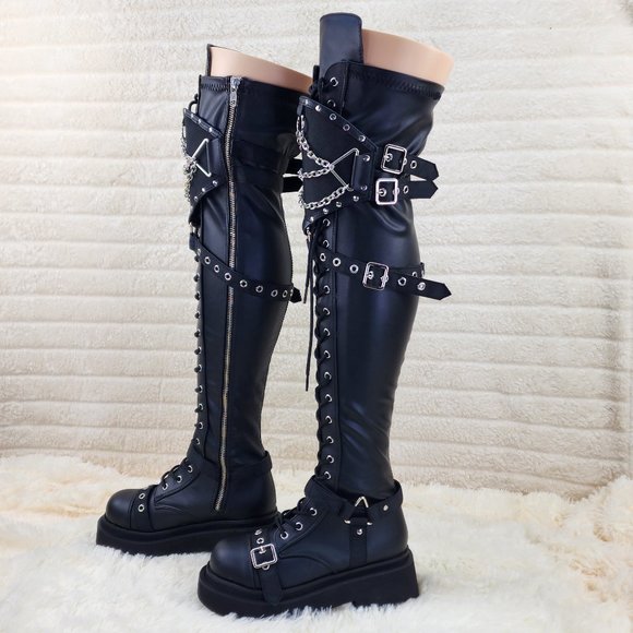 Renegade Stretch Over the Knee Combat Goth Punk Rocker Knee Guard /Shield Boots - Picture 1 of 11